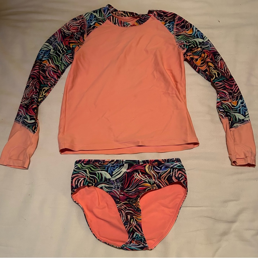 Athleta Girl Long Sleeve Rashguard and Bikini Bottoms - Size M/8-10